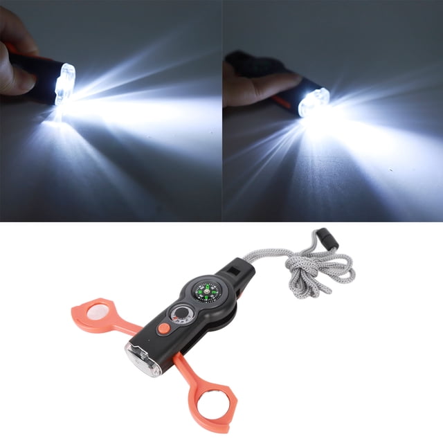Silbato de supervivencia de emergencia 7 en 1, termómetro con luz LED, brújula, silbato multifunción para senderismo, escalada, naranja YUNYI BRAND Deportes