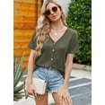 thumbnail image 5 of Fancyglim Womens Shirts Summer V Neck Short Sleeve Loose Blouse Tops Green S, 5 of 6