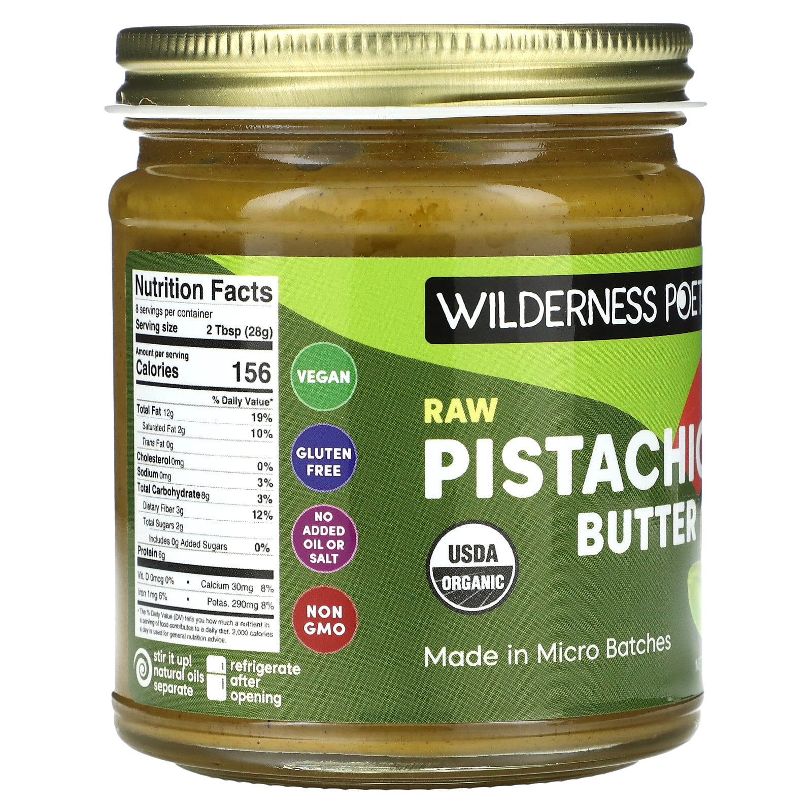 Wilderness Poets Organic Raw Pistachio Butter, 8 oz (227 g)