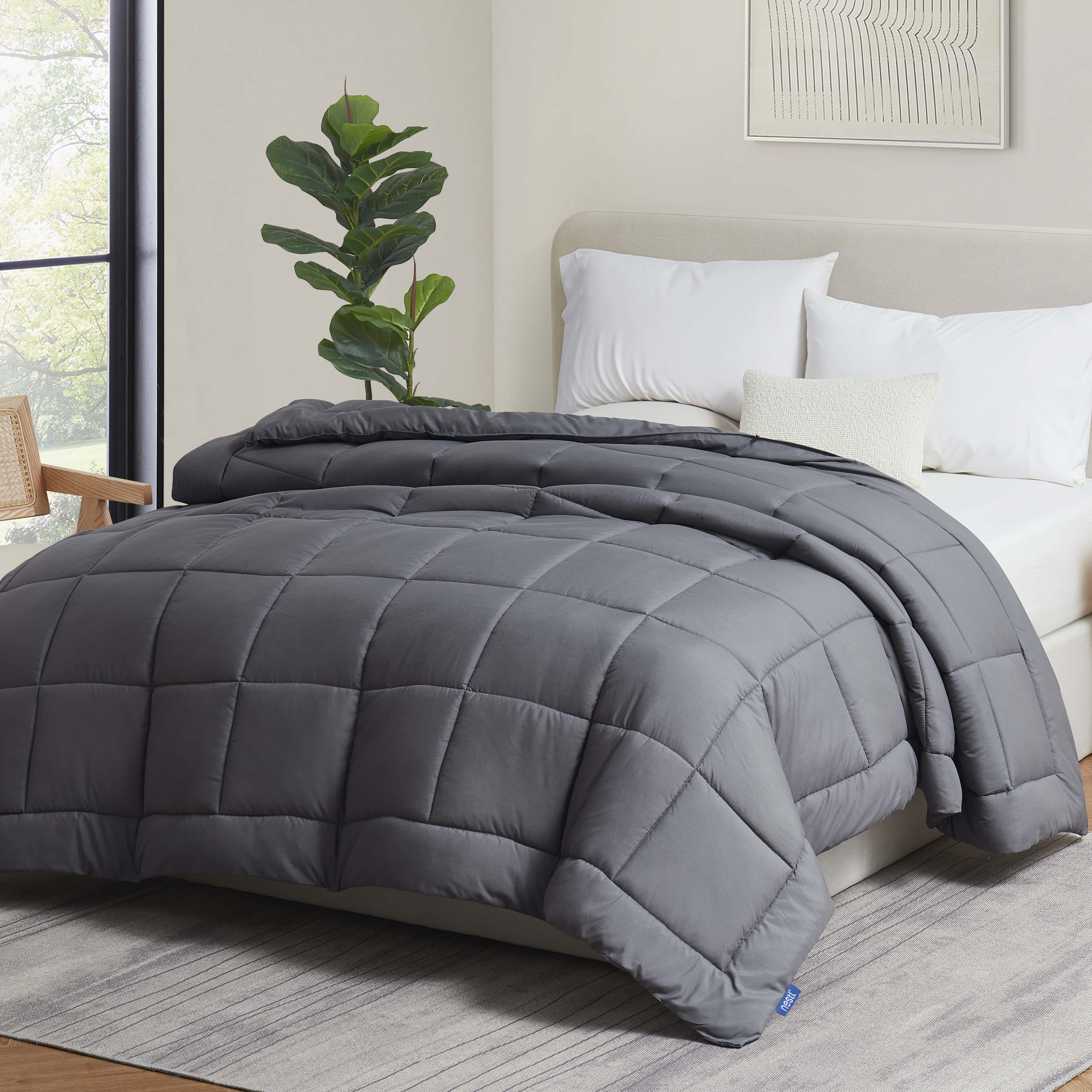 Nestl Queen Comforter, Quilted Down Alternative Bedding Duvet Insert, Gray