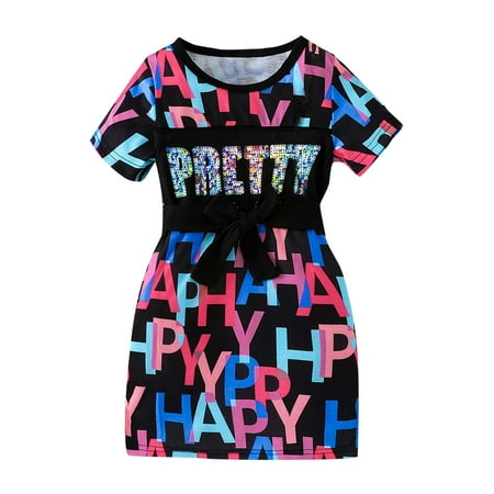 

Children Girls Dress Leisure Cute Short Sleeve Vacation A Line Belt Streetwear Toddler Girls Sundress Children s Day Gifts
