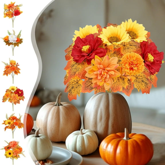 JMQLZ 14in Autumn Foliage Spray - Realistic Maple Leaf Stems for Tabletop Vase Arrangements Decor