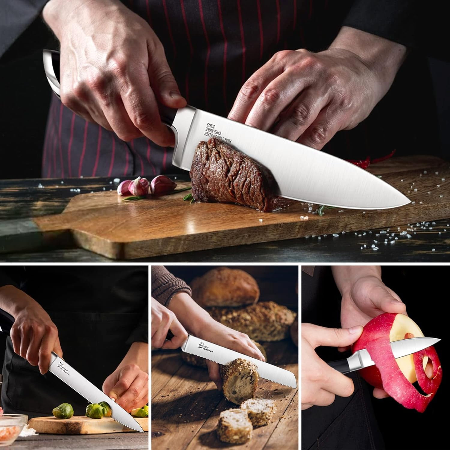 Vesteel Kitchen Knife Block Set, 17-Piece High Carbon Forged Stainless Steel Knife Set Includes Chef Utility Paring Steak Serrated Bread Santoku Knife