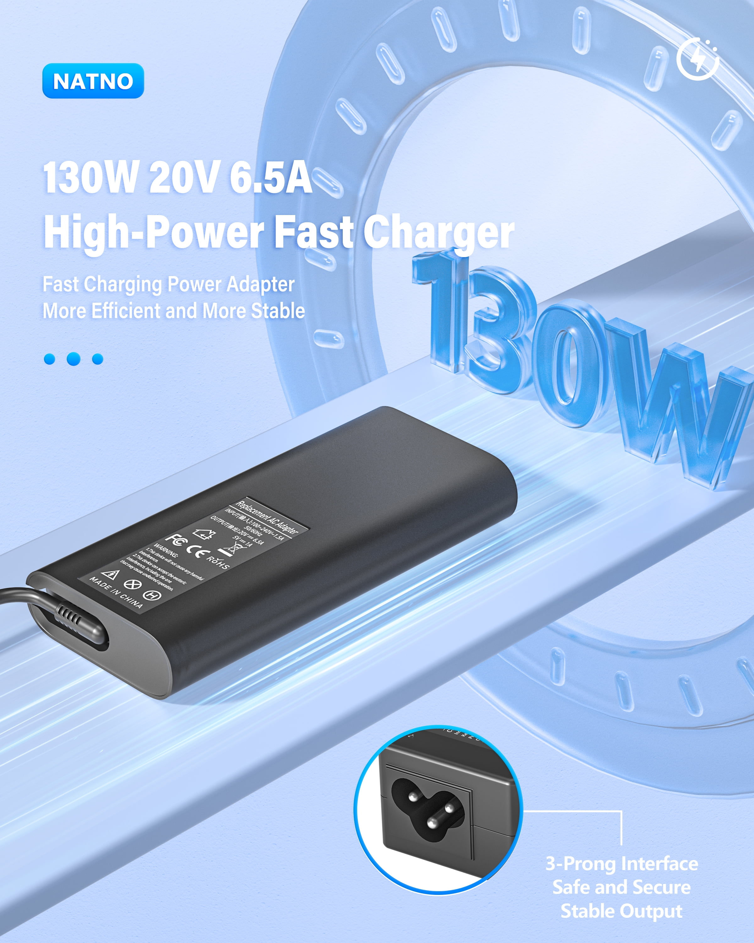 130W USB-C AC Adapter For Dell Precision 5530 , XPS 15 9575 02JVNJ 0M0H25 0K00F5