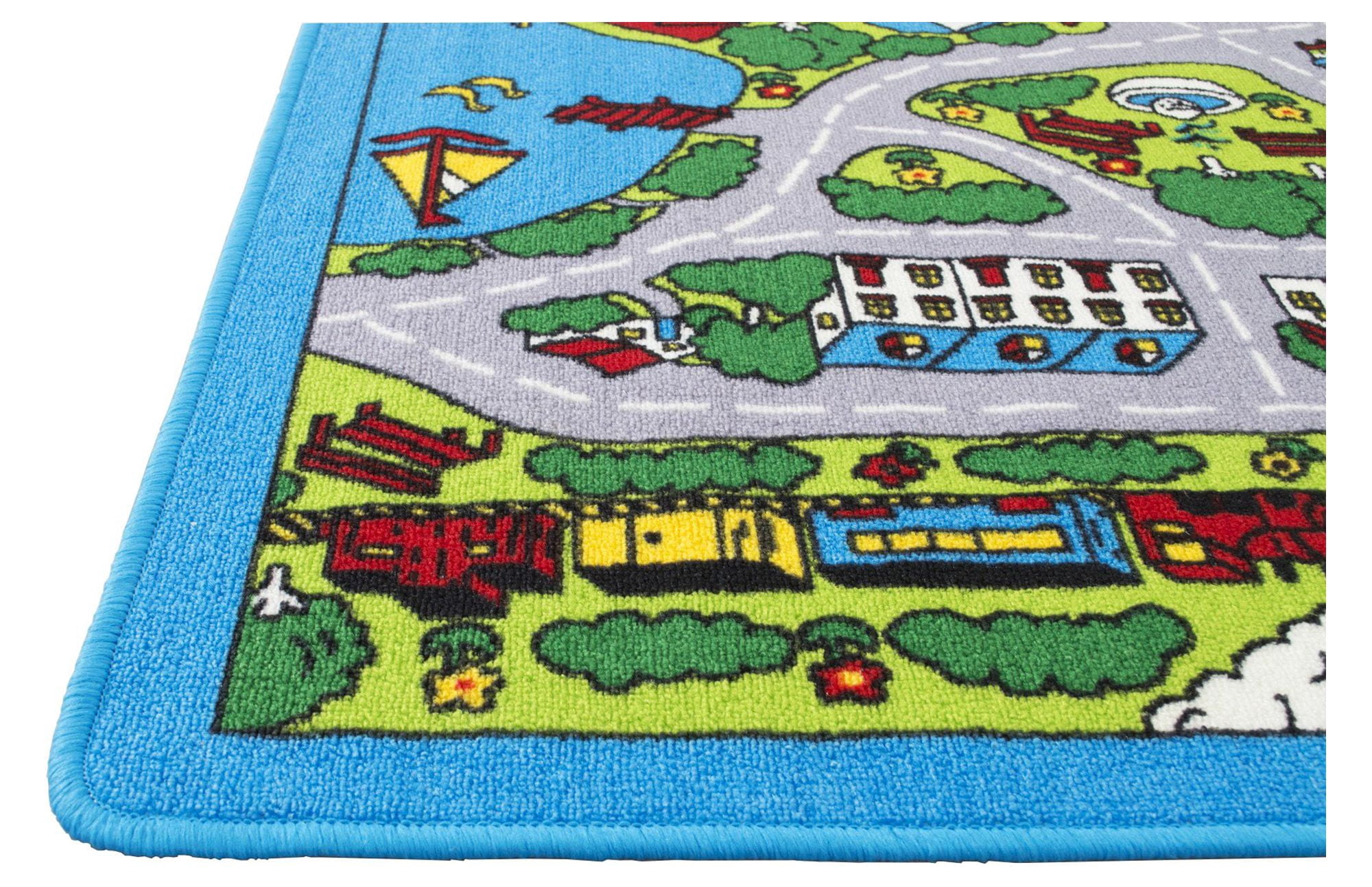 Kids Car Road Rugs City Map Play mat for Classroom/Baby Room Non-Slip Rubber Back