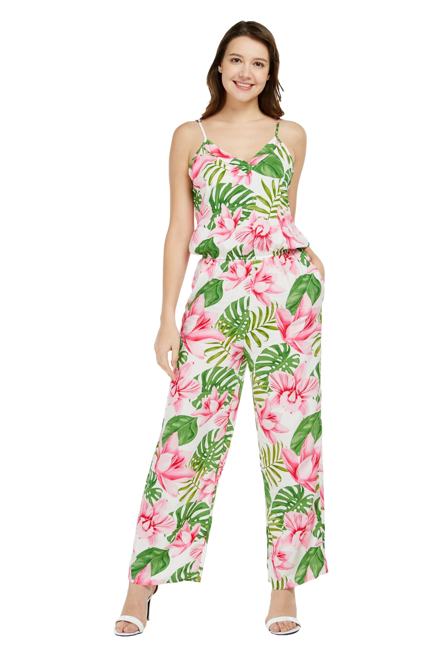 Women's Hawaiian Strap V with Pockets Jumpsuit in Lotus and Orchid ...