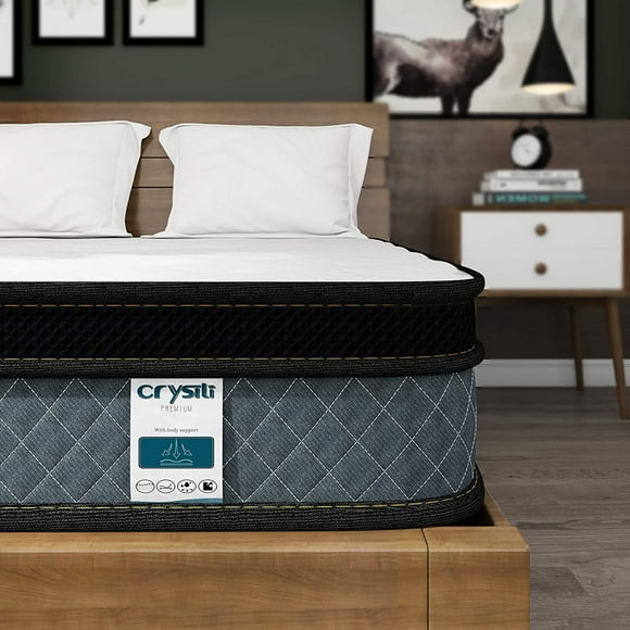 Crystli 10 Inch Queen Size Pocket Innerspring Hybrid Mattress Memory Foam in a Box