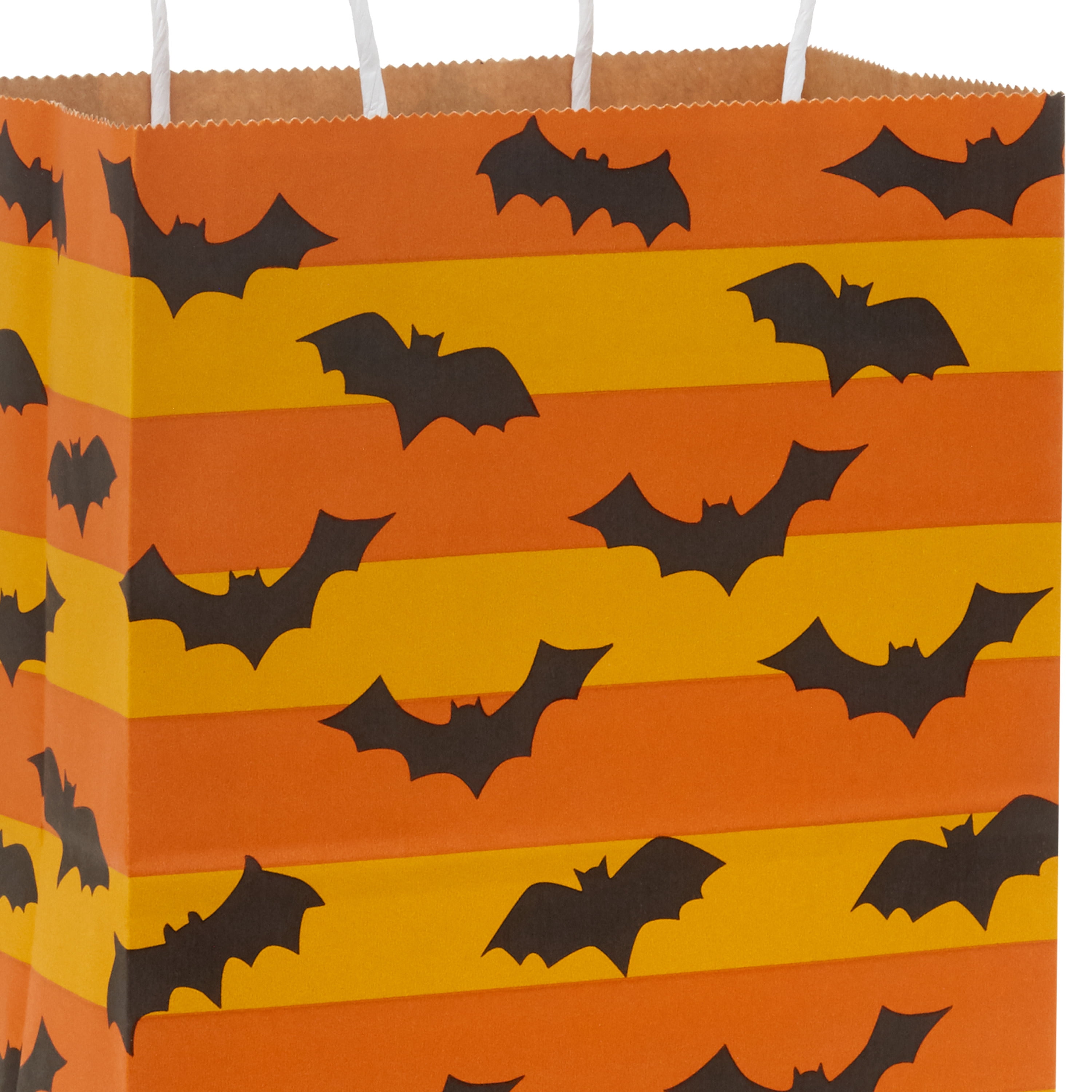 Hallmark Medium Halloween Gift Bag (Orange Stripes with Bats), 1 Count
