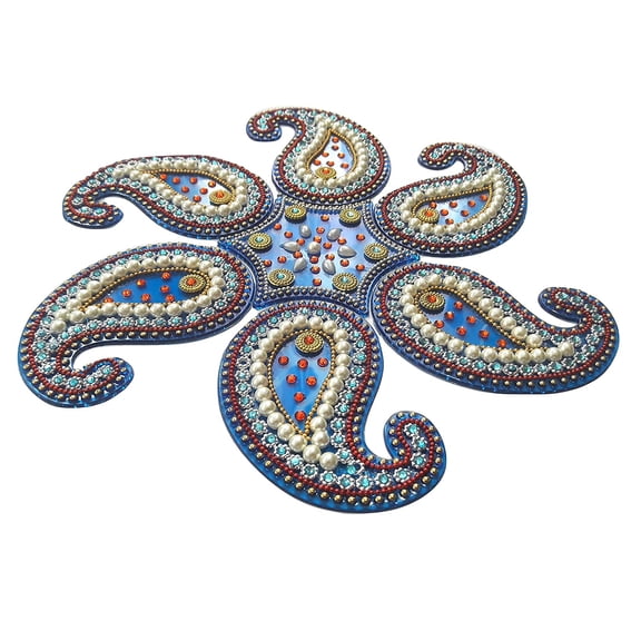 FineArt Handcrafted Decorative Rangoli Set Jewel Stone/Kundan Decorations on Red Acrylic Base 7 Piece Set - for Home Dcor