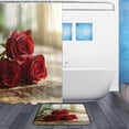 thumbnail image 2 of Bath Curtain & 60x72in Non-Slip Bath Mat Set 12-Grommet Shower Curtain Memory Foam Bath Rug Roses on Wooden Table, 2 of 8