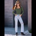 thumbnail image 4 of Camisas de Larga para Mujer, Blusas de Cuello Cuadrado, Blusas Básicas de Punto Acanalado, Conjuntos de Otoño, Ropa de Moda Verde XL, 4 of 8