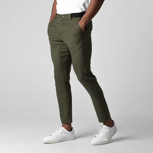 Casual Dress Pants for Business Everyday Wear with Front Flat Design and Belt Loop StructureSolid Color Trousers for Men