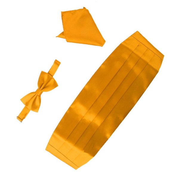 3pcs Men's Satin Bow Tie Cummerbund Hanky Handkerchief Gold Satin Bow Tie Yellow