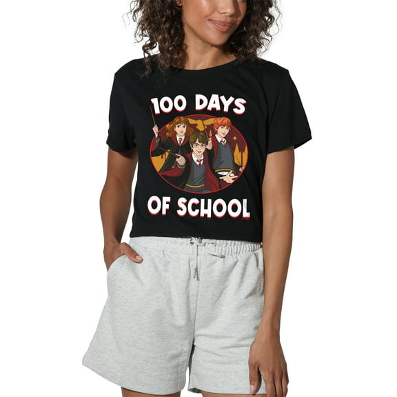 Harry Potter 100 Days of School Women's Crop Top T-Shirt, Black, Small