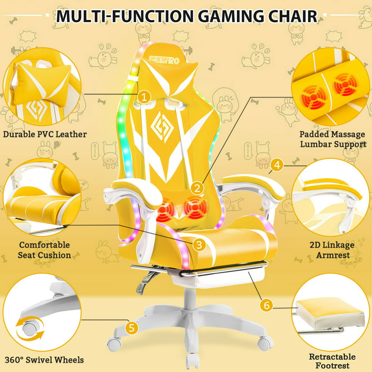 Gaming Chair Cushion White, Cute Seat Cushion with Backrest Non
