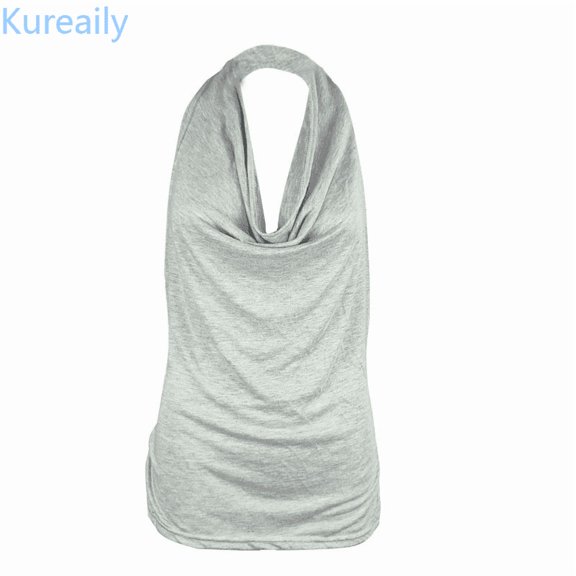 Kureaily Women Drape Cowl Neck Tank Blouse Backless Sleeveless Vest Tops Basic Cotton Camisole