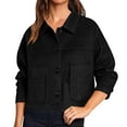 thumbnail image 3 of Delayuji Faux Suede Jacket For Women Lapel Casual Button Down Cropped Jacket Long Sleeve Outerwear Coats Work Clothes, 3 of 6
