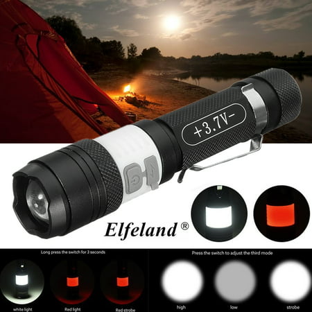 Elfeland 2000LM USB Rechargeable T6 LED 3-Mode Flashlight Torch Zoom Light Lamp For Camping