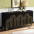 thumbnail image 2 of Modern Fluted Sideboard Buffet with Storage, Curve Element with Strict Lines, 4 Doors Storage Cabinet with Adjustable Shelves for Kitchen, Dining Room, Living Room (Black), 2 of 7