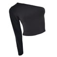 thumbnail image 2 of One Sleeve Top Women T-Shirt Long Sleeve - One Shoulder Casual Wear Black Size M 1Pack, 2 of 5