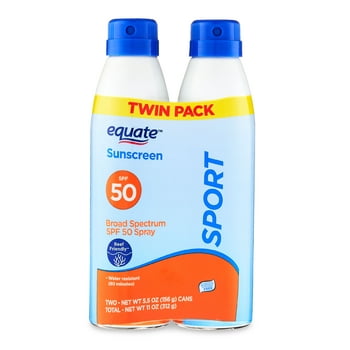 Equate Sport Broad Spectrum Sunscreen Spray, SPF 50, Twin Pack