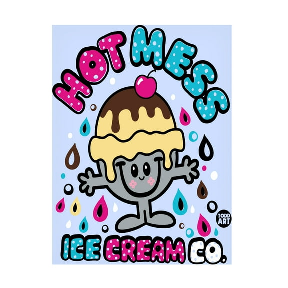 Canvas Wall Art - toddart 'Funshine Hot Mess Ice Cream' Wall Art for Living Room, Bedroom, or Office Décor by Trademark Fine Art - 14 x 19 Inches