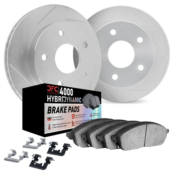 Dynamic Friction Company Rear Brake Rotors Kit Slotted Silver | 4000 HybriDynamic Brake Pads includes Hardware 5812-76163