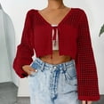 thumbnail image 3 of Tie Front Cardigan, Yigetop Women's Tie Front Crochet Lightweight Long Sleeve Cardigan Sweaters Beach Hollow Out Lace Cover Up Crochet Tops for Women Red 2XL, 3 of 3