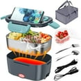 thumbnail image 1 of Electric Lunch Box 60W Food Warmer Heater 12V 24V 110V Faster Heated Lunch Box for Car/Truck/Home Portable Heating Boxes with 1.5L 306 SS Container Fork & Spoon, 1 of 7