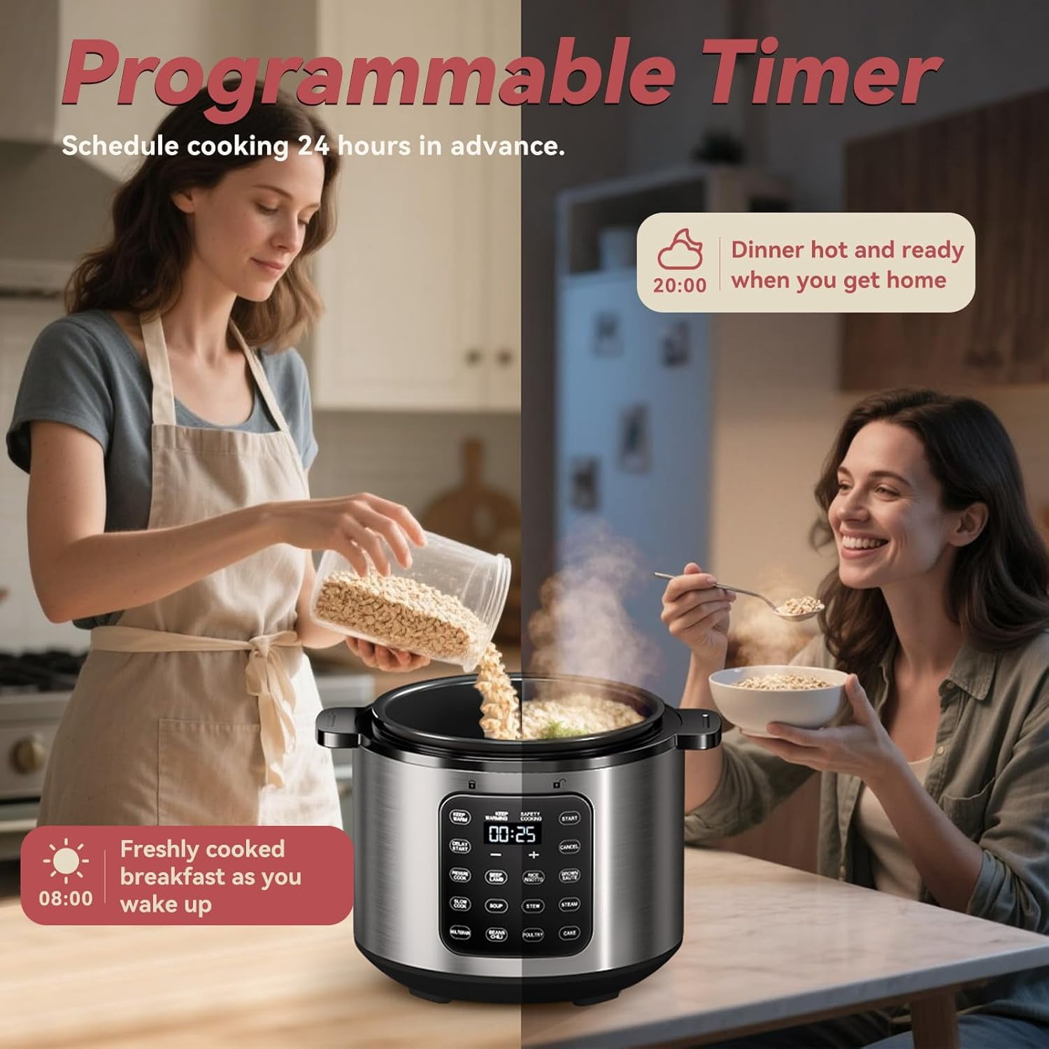 Electric Pressure Cooker 6 Qt, 9 Functions Programmable  with IMD Touchscreen, Rice Cook, Slow Cook, Steam, Sauté, Warm, 16+ Safety Features, 1000W Silver