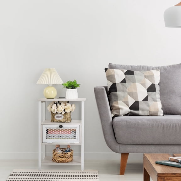 Set of 2 White Nightstands with Charging Station, Narrow End Tables with Drawer & USB Ports for Bedroom, Living Room