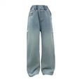thumbnail image 2 of GiLiling Girls Aesthetic Baggy Cargo Jeans High Waist Wide Leg Loose Fit Denim Pants Elastic Waist Y2K Vintage (Blue, ) (Blue, 9-10 Years), 2 of 7