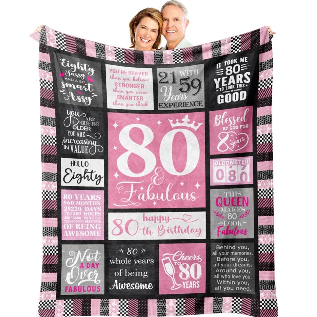 LHSHID 80th Birthday Gifts for Women Men 80 Fabulous Decorations Birthday Gifts Ideas Anniversary Gift Mother Mom Friends Fleece Blanket 60x80in