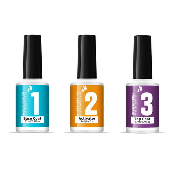 Dipping Powder Nail Liquid Set Nail Glue Kit Including Base Coat Top Coat Activator 3-in-1