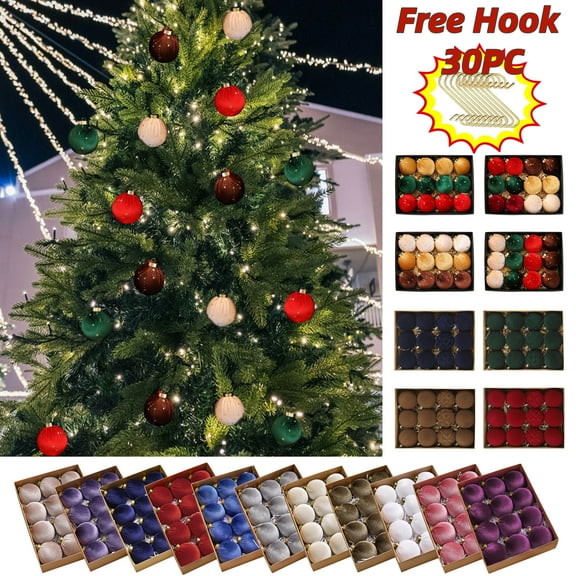 Christmas Ornaments Sets 12 Pcs Velvet Christmas Balls Flocked Christmas Tree Ornaments Balls Plastic Xmas Decorative Hanging Ornaments Christmas Tree Decoration Indoor 8cm/3.14in