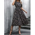 thumbnail image 3 of Women'S Chiffon Floral Dresses Casual Summer Boho Flutter Sleeve Flowy Western Dress Black XL, 3 of 6