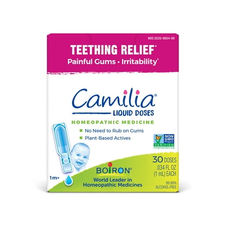 Boiron Camilia Teething Drops for Daytime and Nighttime Relief of Painful or Swollen Gums and Irritability in Babies, 30 Single Liquid Doses