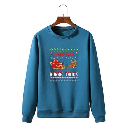 

Mens Christmas Elk Print Fleece Basic Sweatshirts Casual Fall Winter Crewneck Long Sleeve Sports Pullover Top Fashion Lightweight Casual Sweatshirt