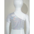 thumbnail image 3 of Manyakai Jazz Hip-hop Dance Top for Girls Boys One Shoulder Metallic Crop Top T-Shirt Stage Silver 130, 3 of 5