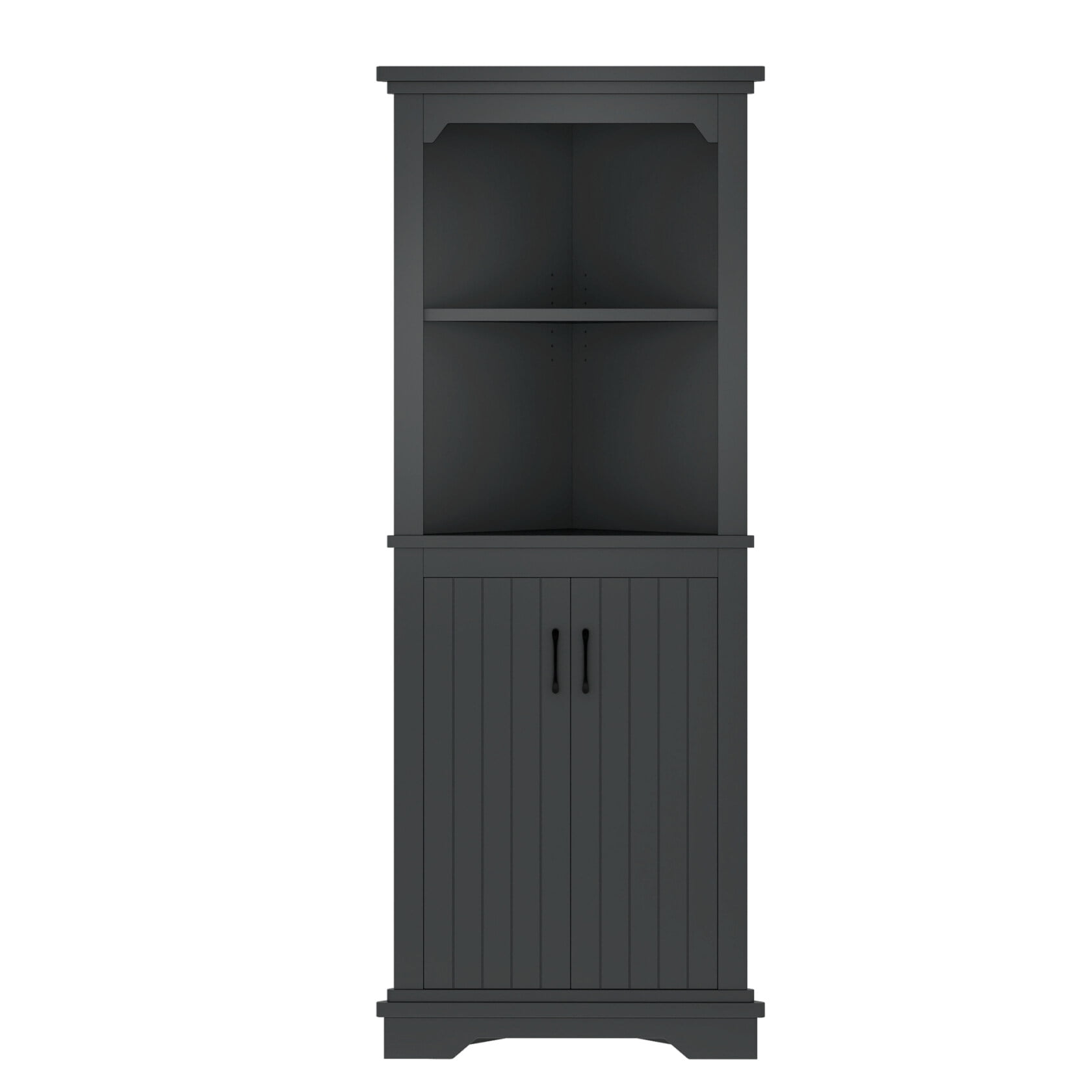 69" Corner Cabinet with Doors, Corner Bathroom Cabinet with Open Shelf, Freestanding Storage Cabinet for Bathroom, Living Room, Bedroom, Kitchen, Black