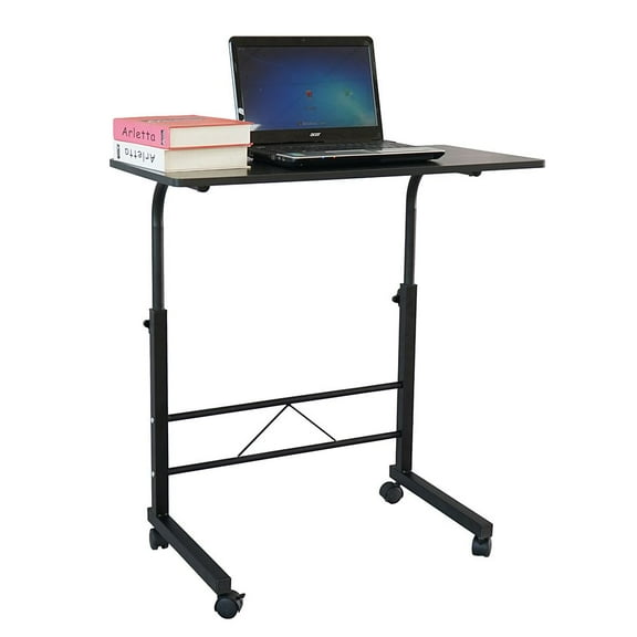 Hassch Small Laptop Table with 4 Wheels and Adjustable Height, Rolling Computer Desk Study Writing Workstation for Home Office, Black