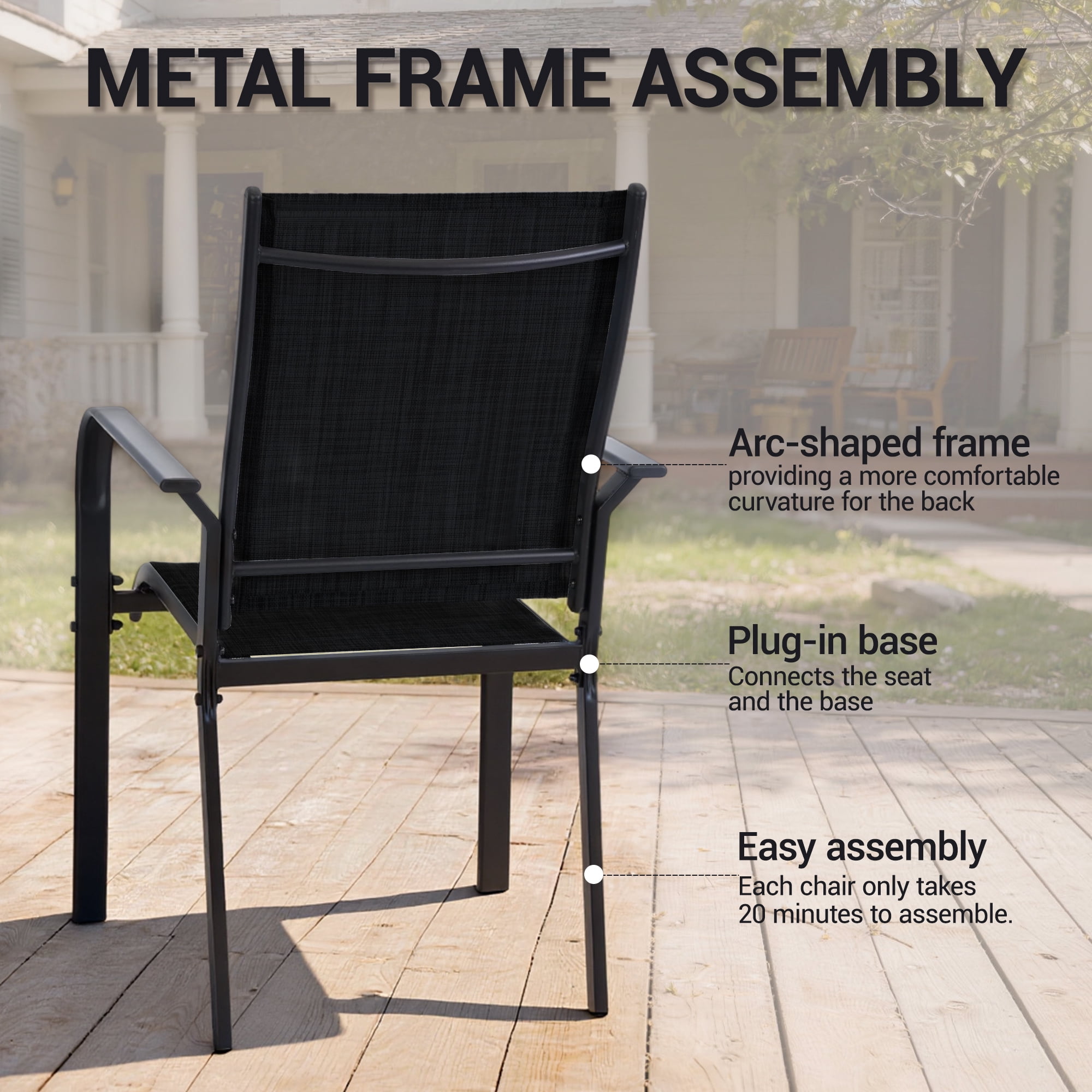DELMANGO Patio Chairs Set of 8, Outdoor Dining Chairs High Back, All-Weather Padded Textilene Dining Chair for Lawn Porch Garden,Black
