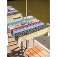 thumbnail image 2 of Outdoor Tablecloths with Umbrella Hole & Zipper, Bohemia Ethnic 60x60 Inch Square Tablecloths, Boho Tribal Teal Orange Purple Stripes Leaves Waterproof Table Cloth, Patio/Pool/Picnic Table Covers, 2 of 8