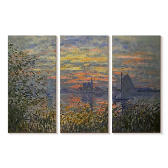 Elephant Stock Marine View With A Sunset Wall Art - Horizontal Multi Panel Canvas - Living Room Wall Decor - Beach Multi Panel - Blue And Green Decor By Claude Monet - 23" x 14"