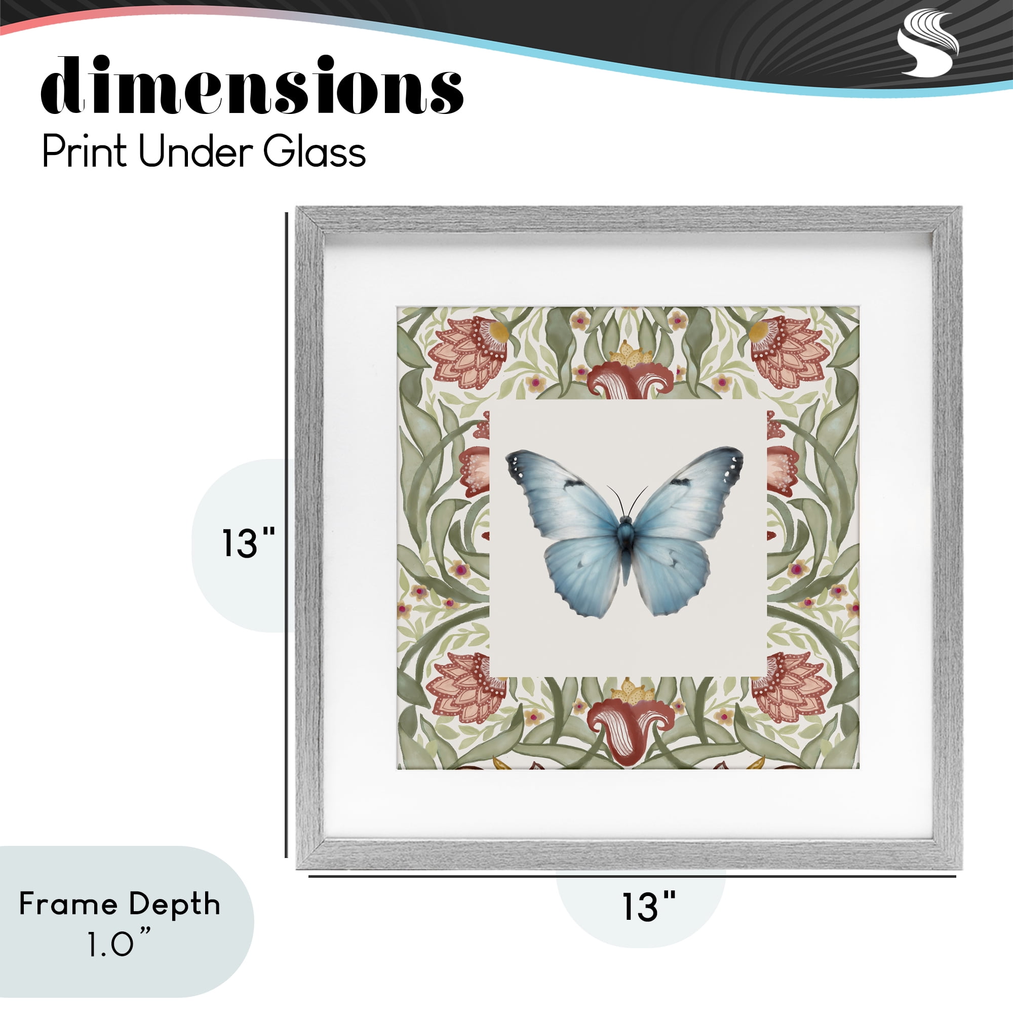 Stupell Industries Baroque Butterfly Vintage Flowers Gray Framed Print Under Glass, design by Elizabeth Medley