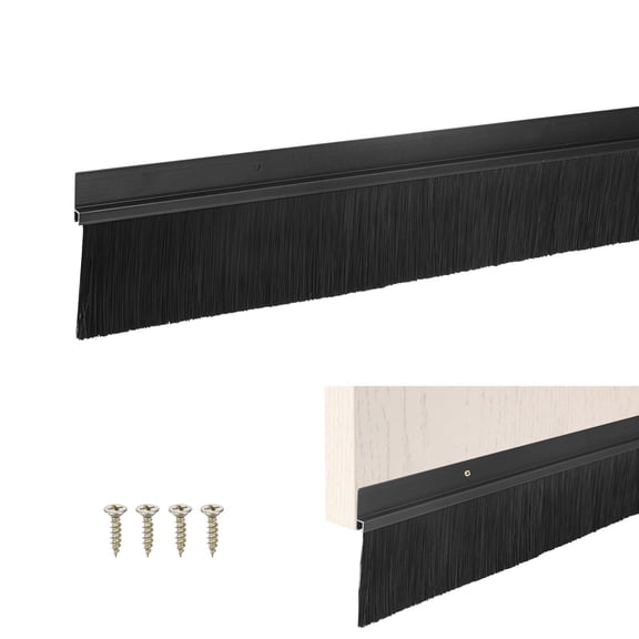 Door Brush Bottom Sweep, 39" L x 3.3" W H-Shape Aluminum Alloy Base with 2.4" Nylon Brush for Home/Garage Door Seal [Black]