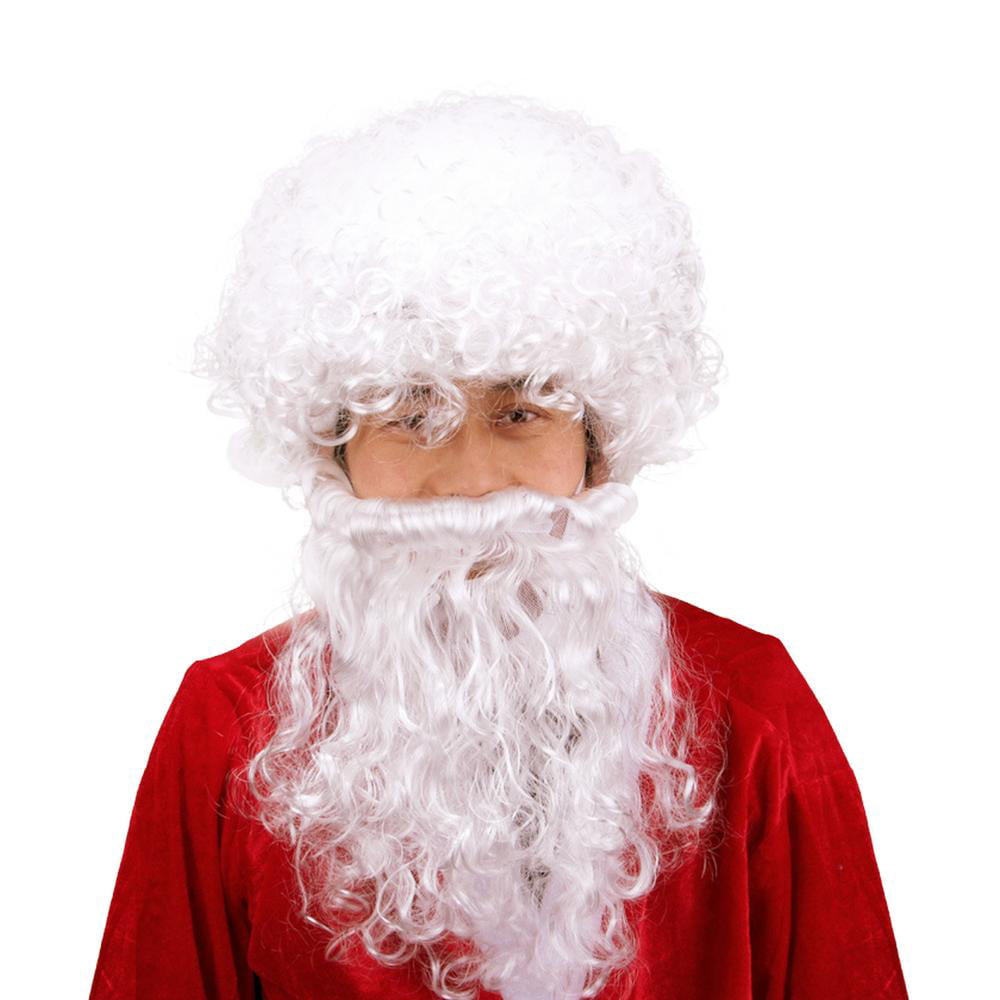 CLASSIC SANTA FATHER CHRISTMAS FANCY DRESS WHITE BEARD AND MOUSTACHE ON ELASTIC 