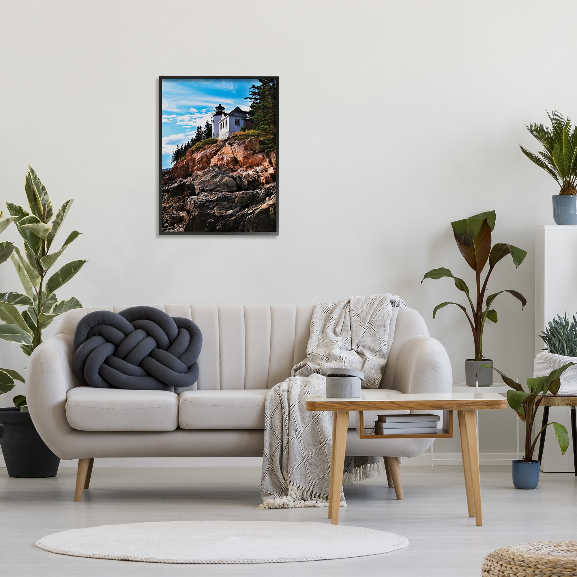 Stupell Industries Lighthouse on Cliff Nature Photography Black Framed Art Print Wall Art, 24 x 30