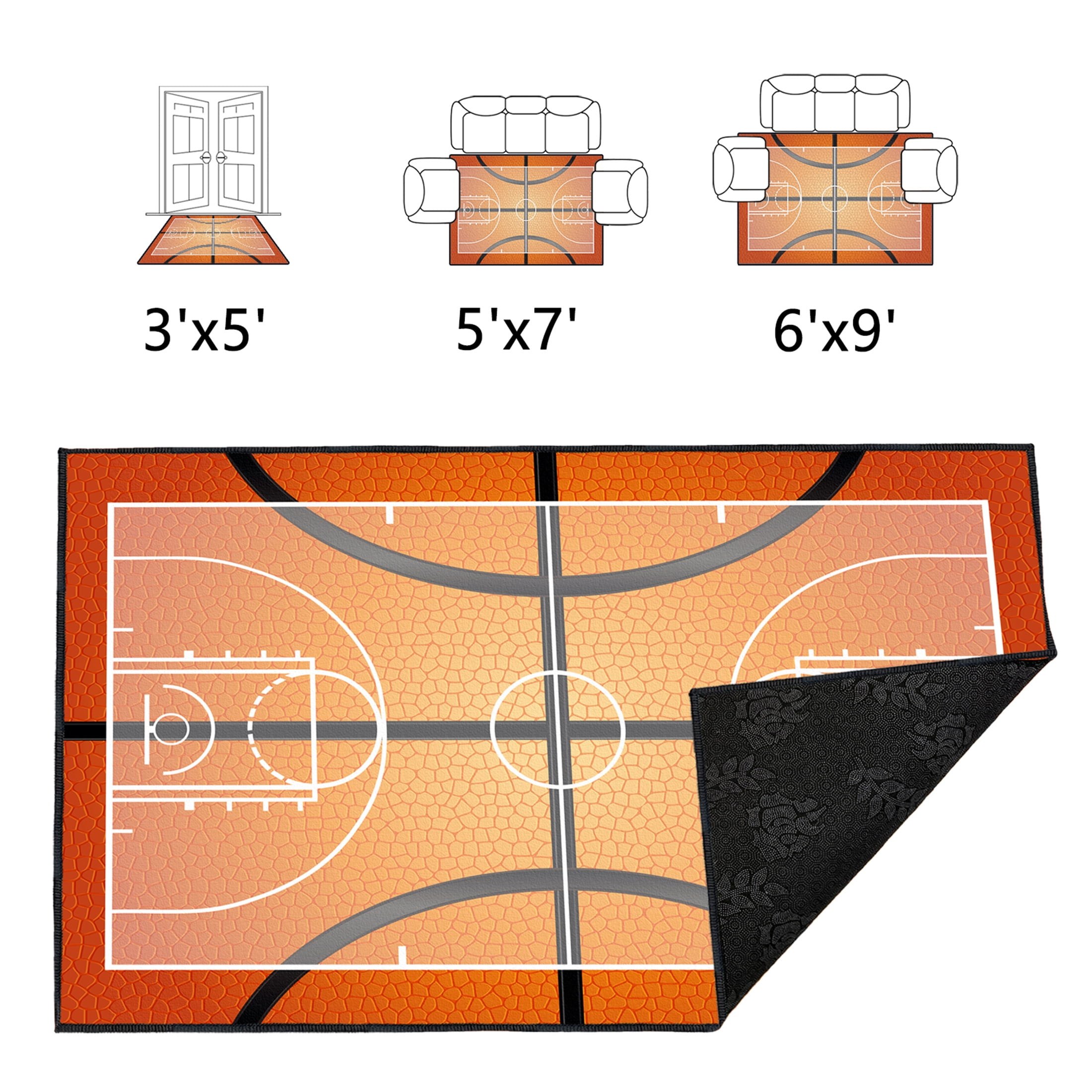 Basketball Rug for Bedroom,5'x7' Non-Slip Sports Rugs, Basketball Court Rug for Living Room or Game Room Decor