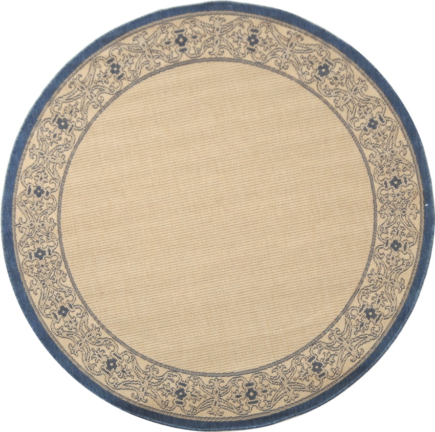 Safavieh Courtyard Donna Botanical Indoor/Outdoor Area Rug, Natural/Blue, 5'3" x 5'3" Round